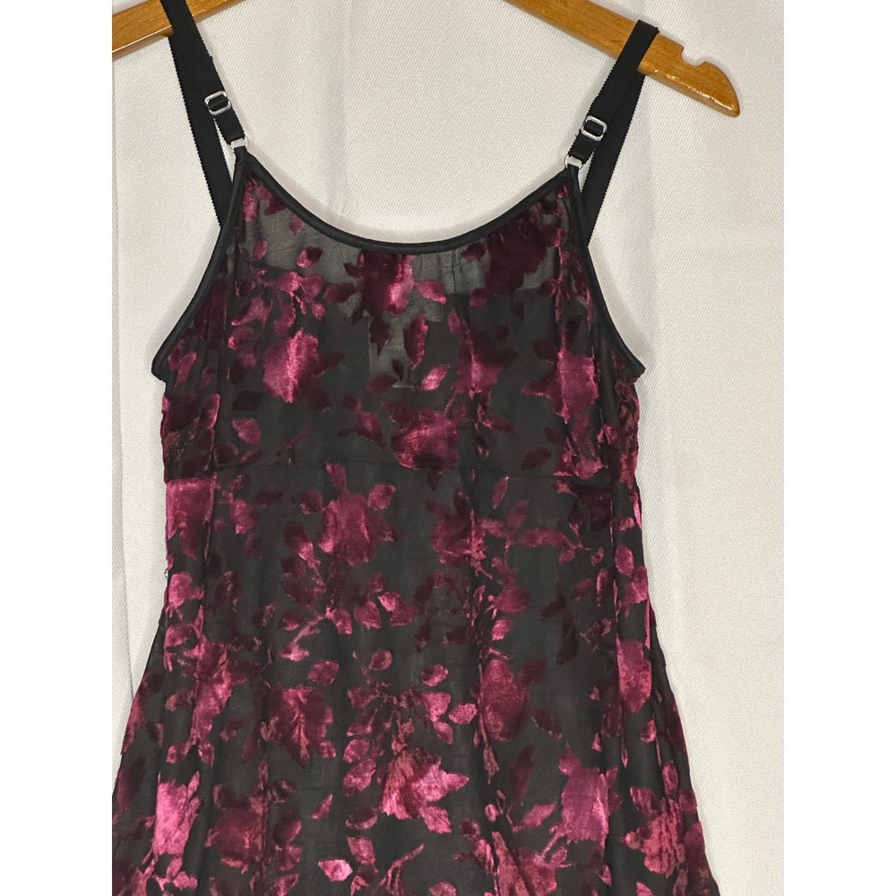 Maidenform Velvet Burnout Floral Cami Top M Burgundy Black Sheer 90s Y2K